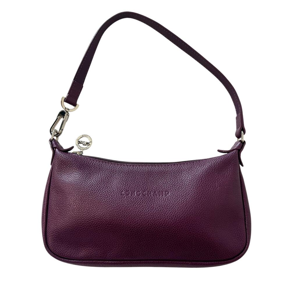 Longchamp Le Foulonné Pebbled Purple Leather Bag Shoulder Bag Silver Vintage Y2K